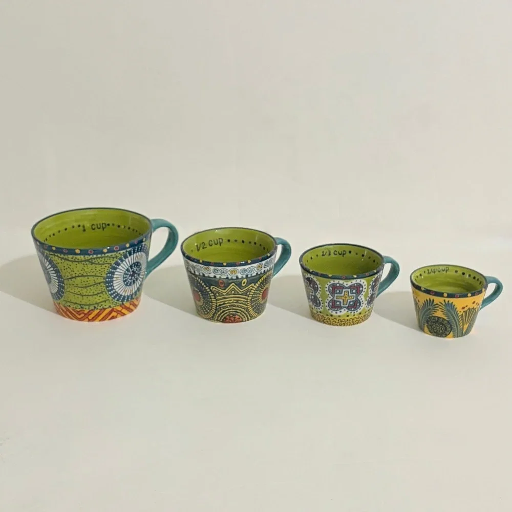 ANTHROPOLOGIE Austin Flora Measuring Cups Ceramic Handled Colorful Set of 4